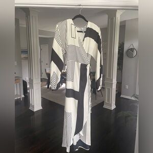 Mango line print wrap midi dress.